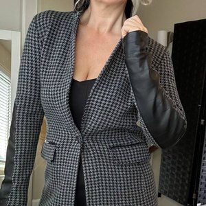 EUC LRL Gray and Black Houndstooth Jacket with Faux Leather Trim Size S